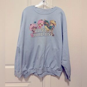 Strawberry Shortcake “Happy Holidays” Oversized Light Blue Crewneck Sweatshirt